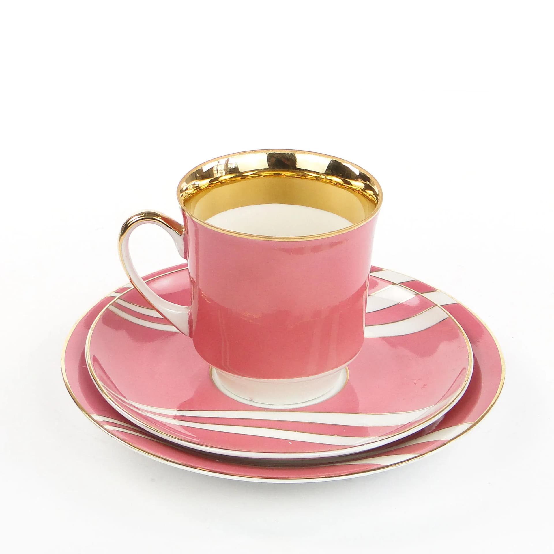 Zestaw śniadaniowy June, porcelana różowa, proj. W. Potacki, Ćmielów, Polska, lata 60. - 162526