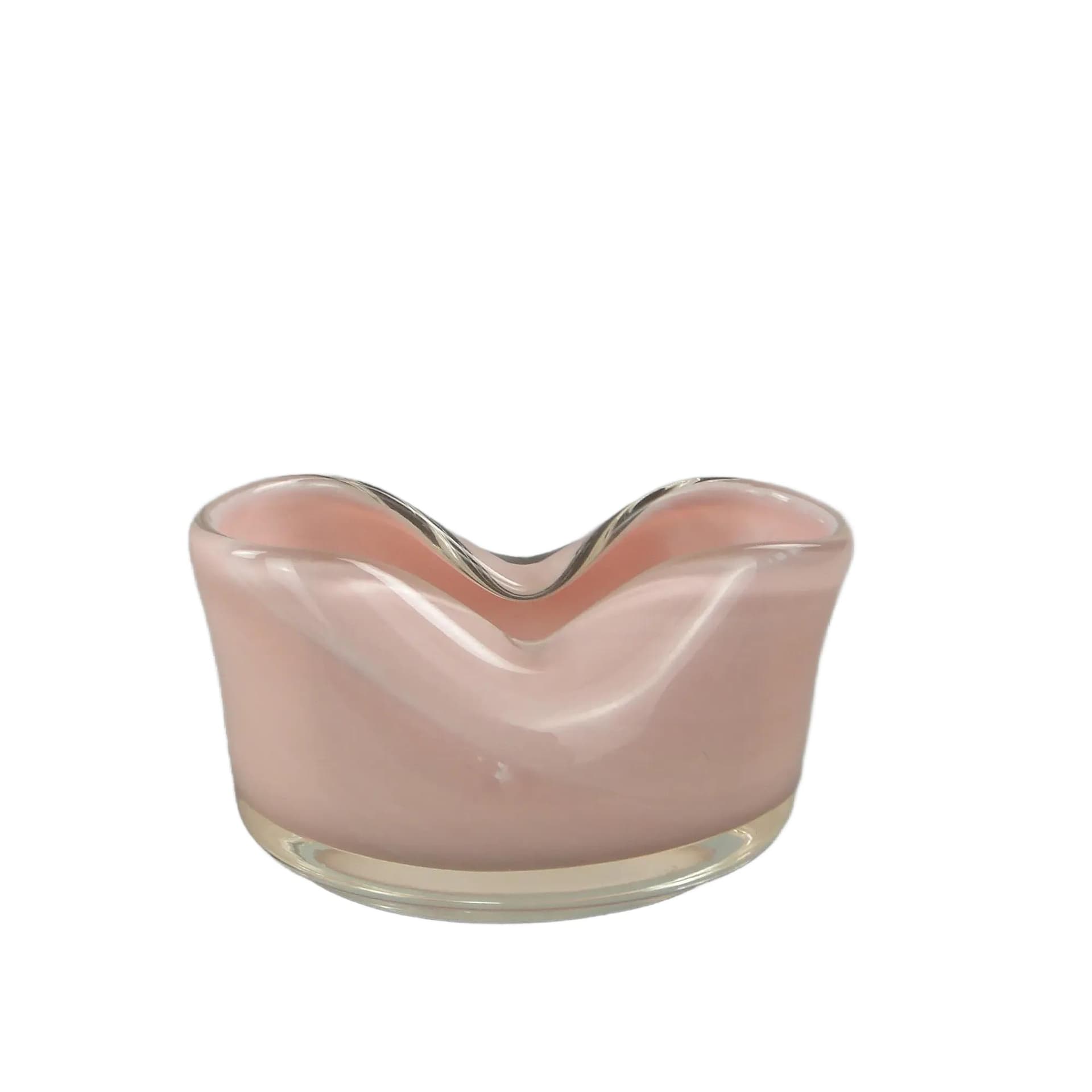 Popielniczka, szkło różowy przezroczysty beżowy, proj. J. Słuczan-Orkusz, Polska, lata 80.