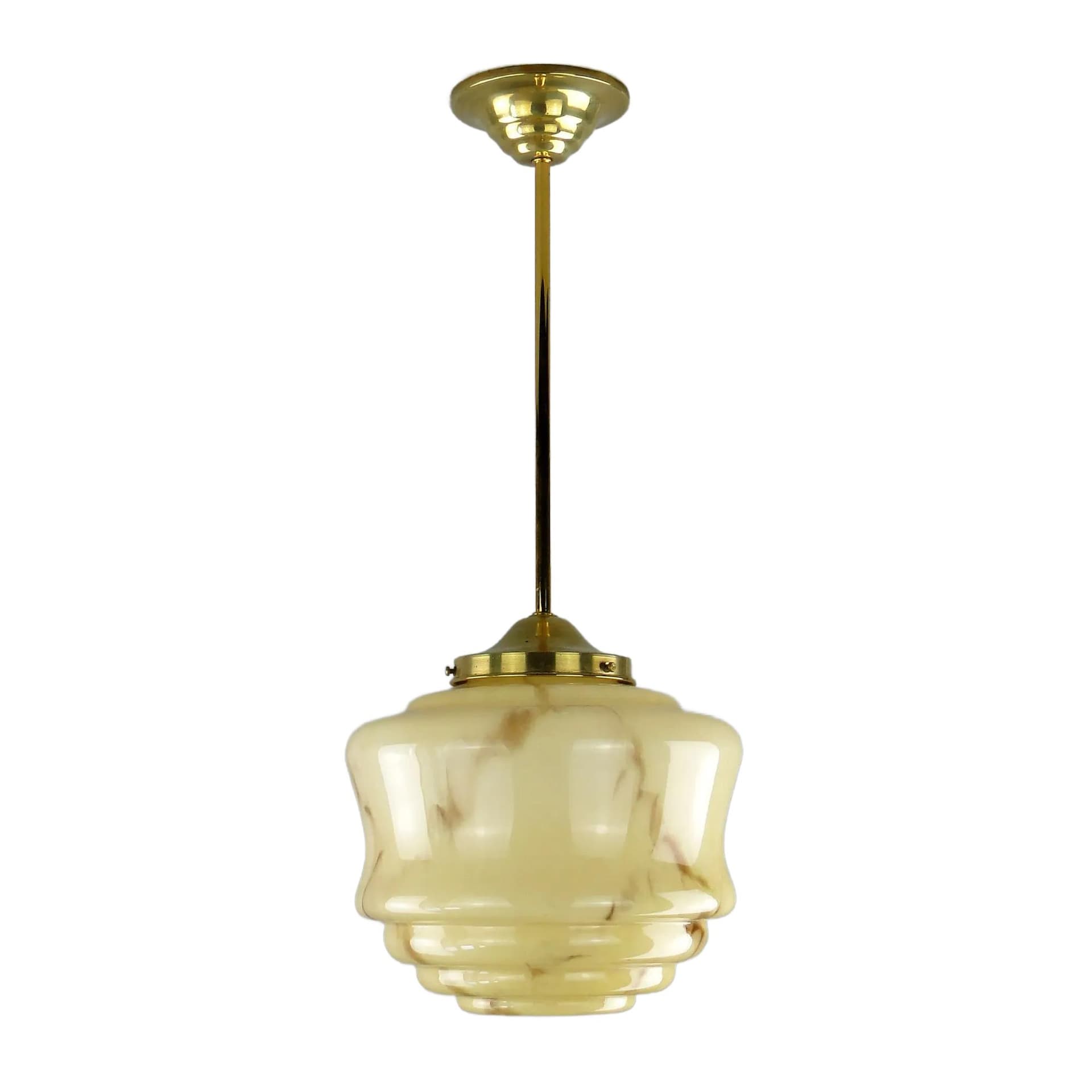 Pendant lamp Art Deco, ivory glass, brass, Poland, 1920s.