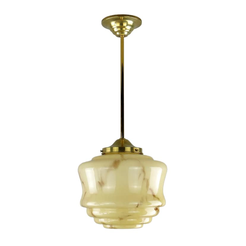 Pendant lamp Art Deco, ivory glass, brass, Poland, 1920s.