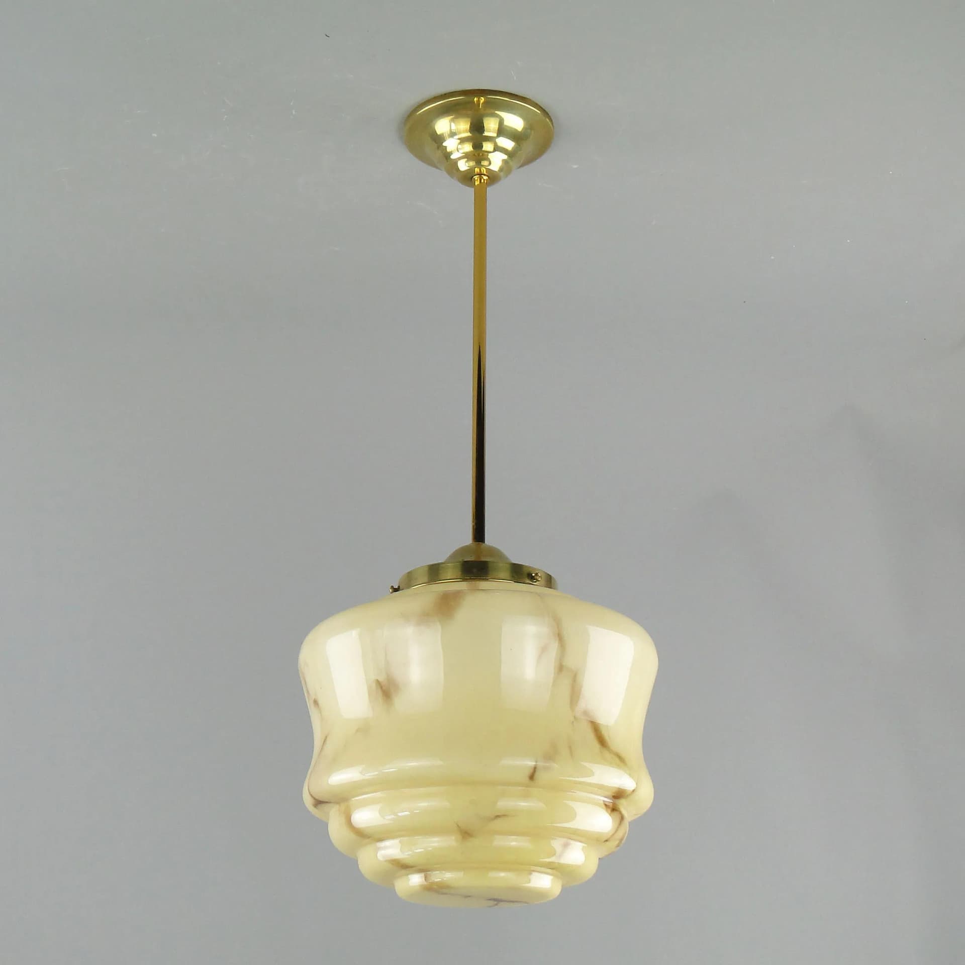 Pendant lamp Art Deco, ivory glass, brass, Poland, 1920s. - 162501