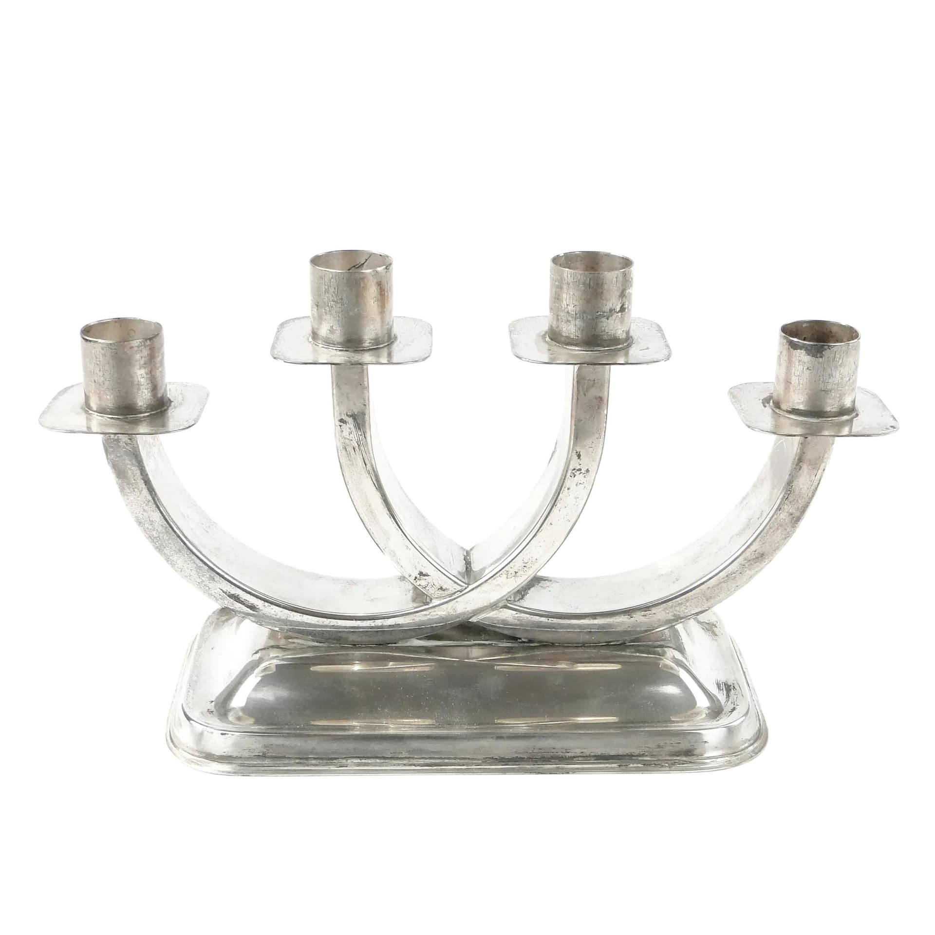 Świecznik Art Deco, srebro, mosiądz, Quist, Niemcy, lata 30.