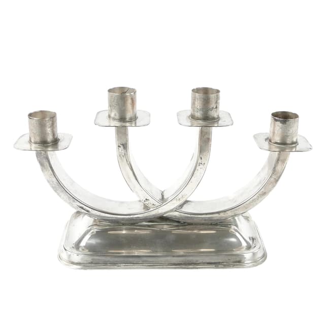 Świecznik Art Deco, srebro, mosiądz, Quist, Niemcy, lata 30. - WYMIARY