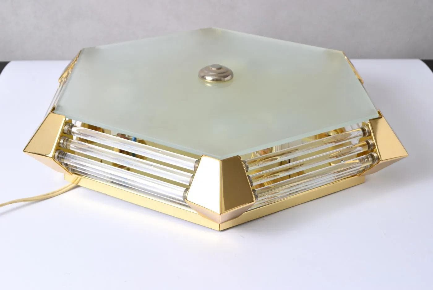 Ceiling light, golden, brass glass, Honsel, Germany, 1980s. - 162060