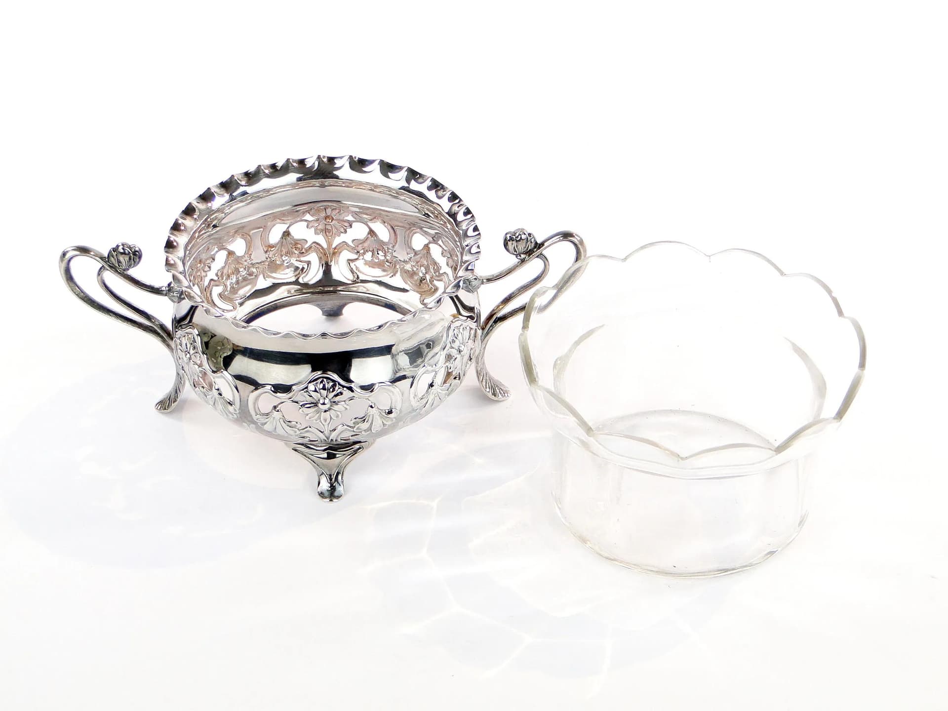 Cukierniczka secesyjna, srebro, kryształ przezroczysty, WMF, Niemcy, początek XX wieku - 10646