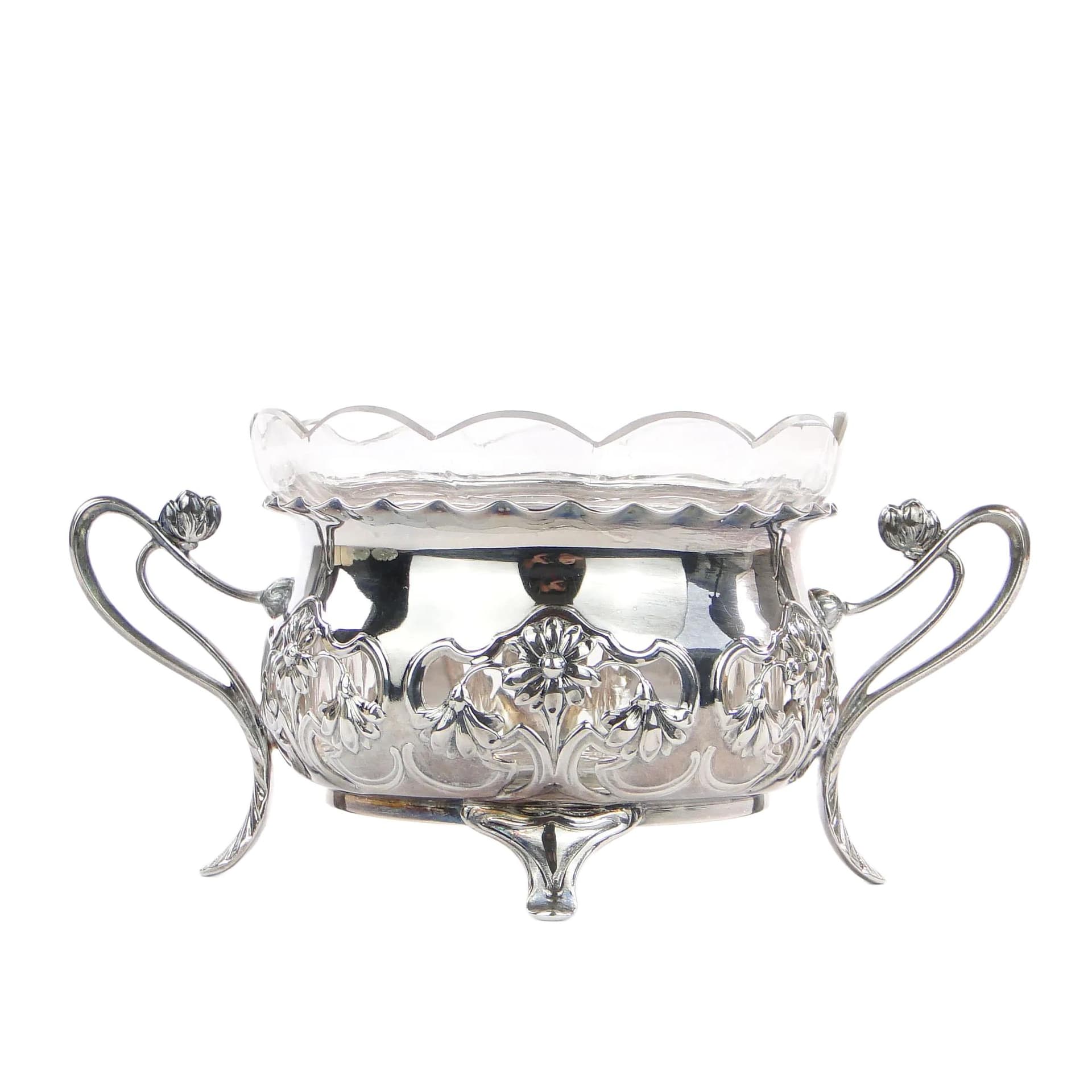 Cukierniczka secesyjna, srebro, kryształ przezroczysty, WMF, Niemcy, początek XX wieku