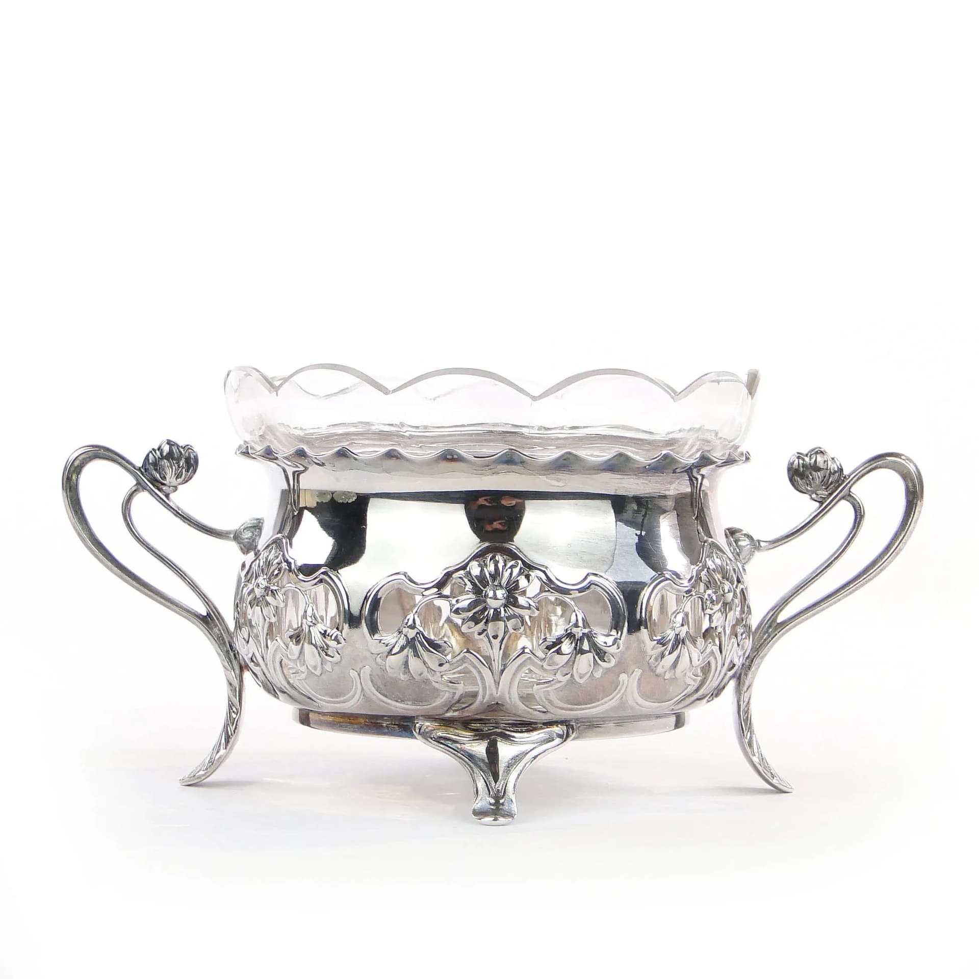 Cukierniczka secesyjna, srebro, kryształ przezroczysty, WMF, Niemcy, początek XX wieku - 10641