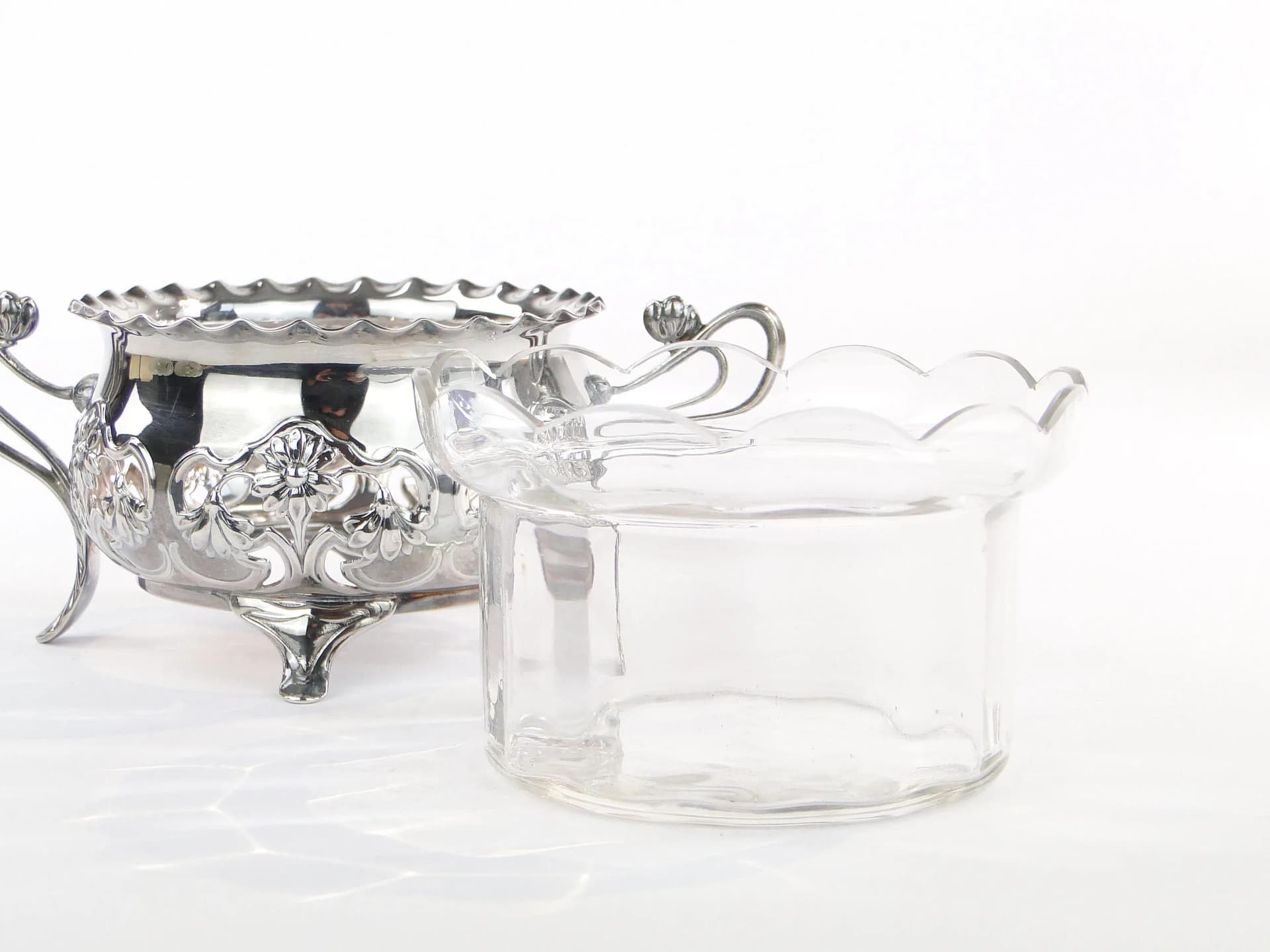 Cukierniczka secesyjna, srebro, kryształ przezroczysty, WMF, Niemcy, początek XX wieku - 10647