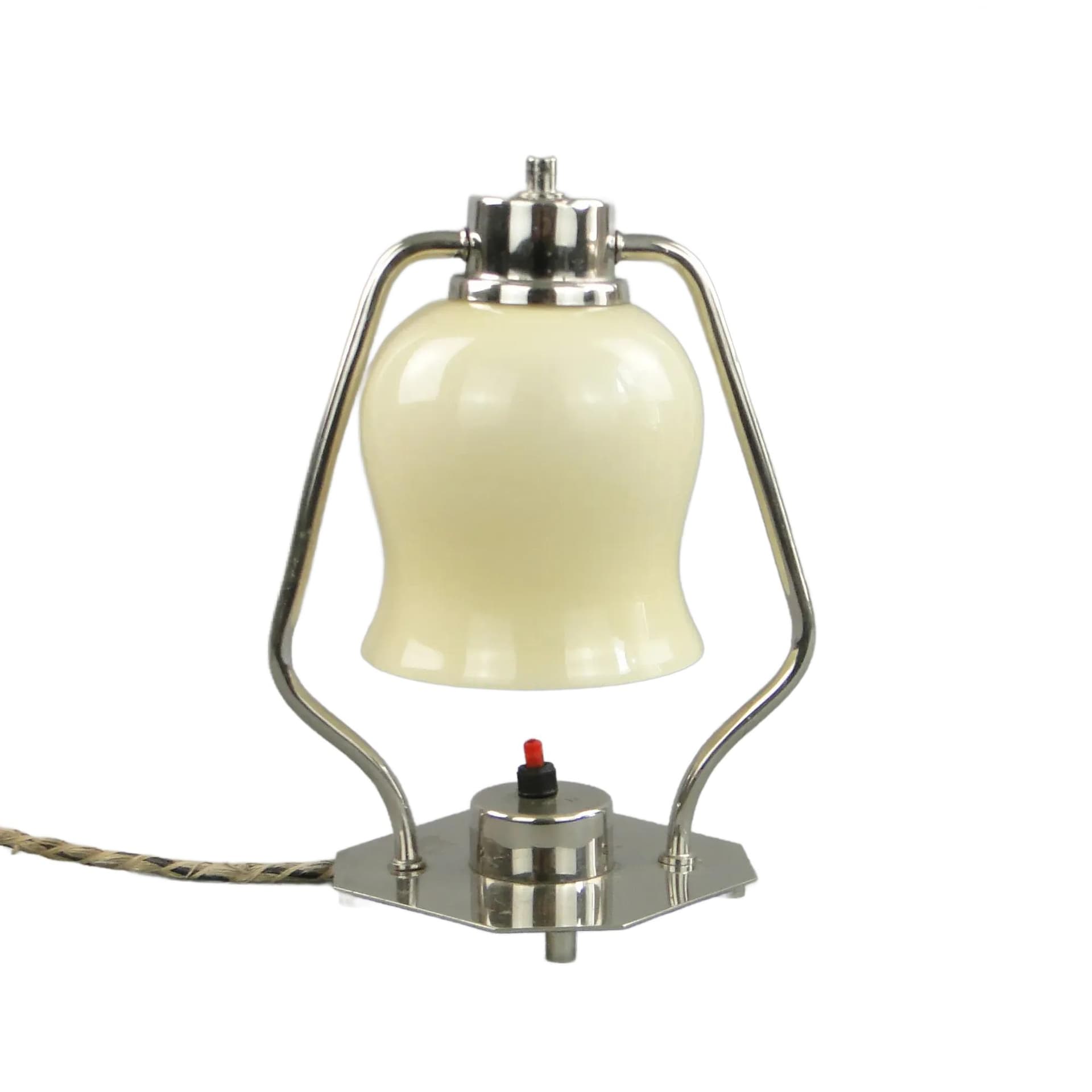 Table lamp Art Deco, ivory white glass, chrome, Poland, 1930s.