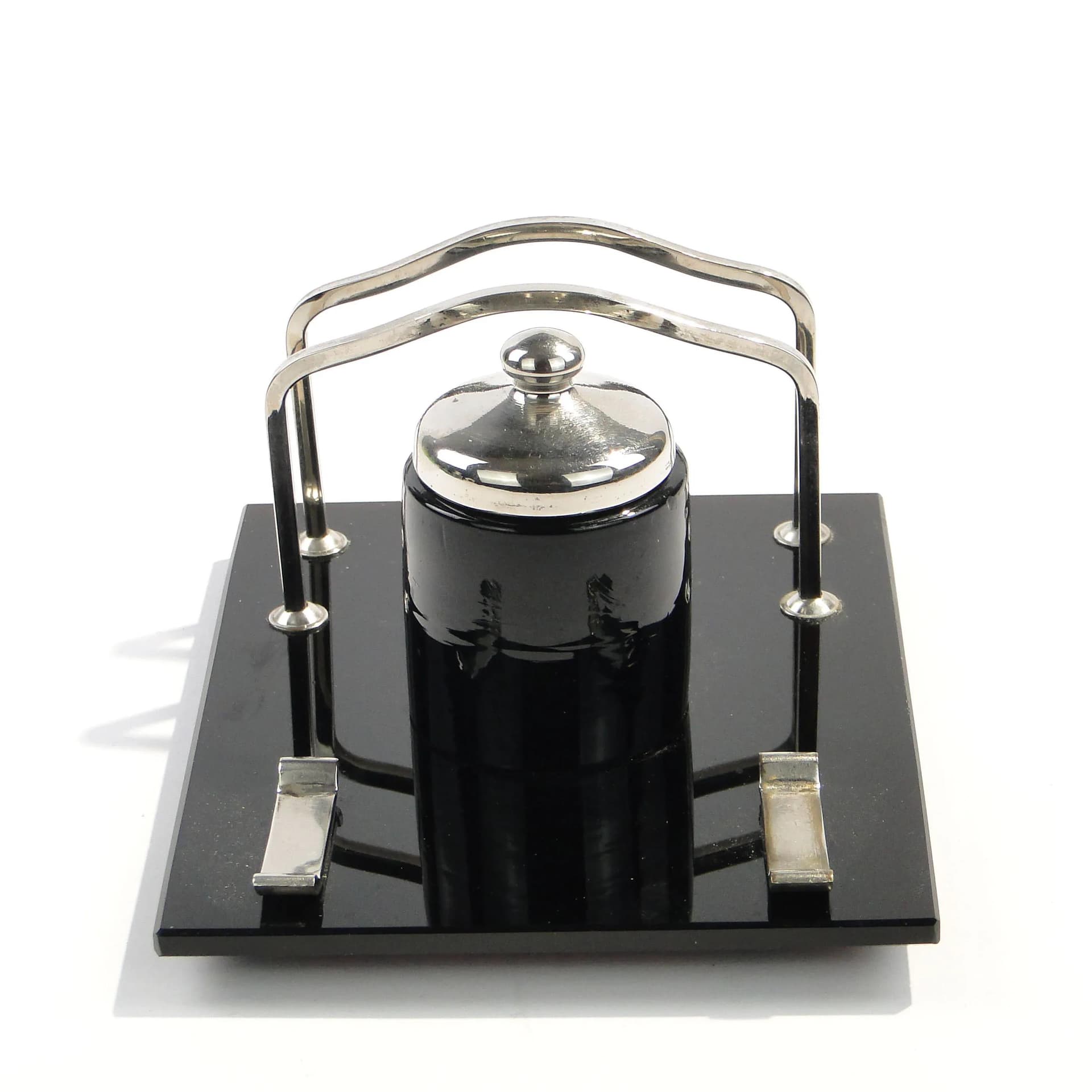 Kałamarz z listownikiem Art Deco, szkło czarne, Polska, lata 30. - 162481