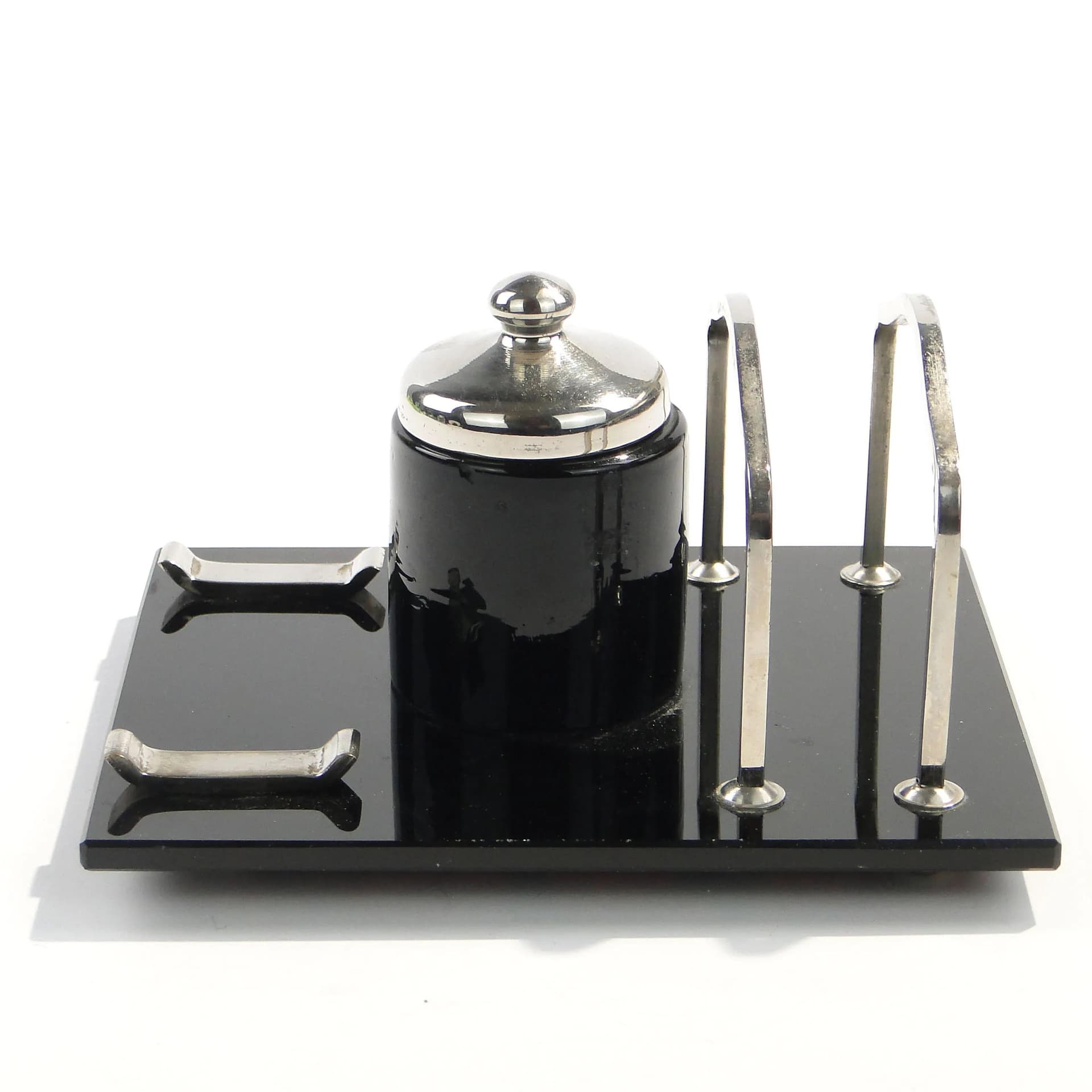 Kałamarz z listownikiem Art Deco, szkło czarne, Polska, lata 30. - 162483