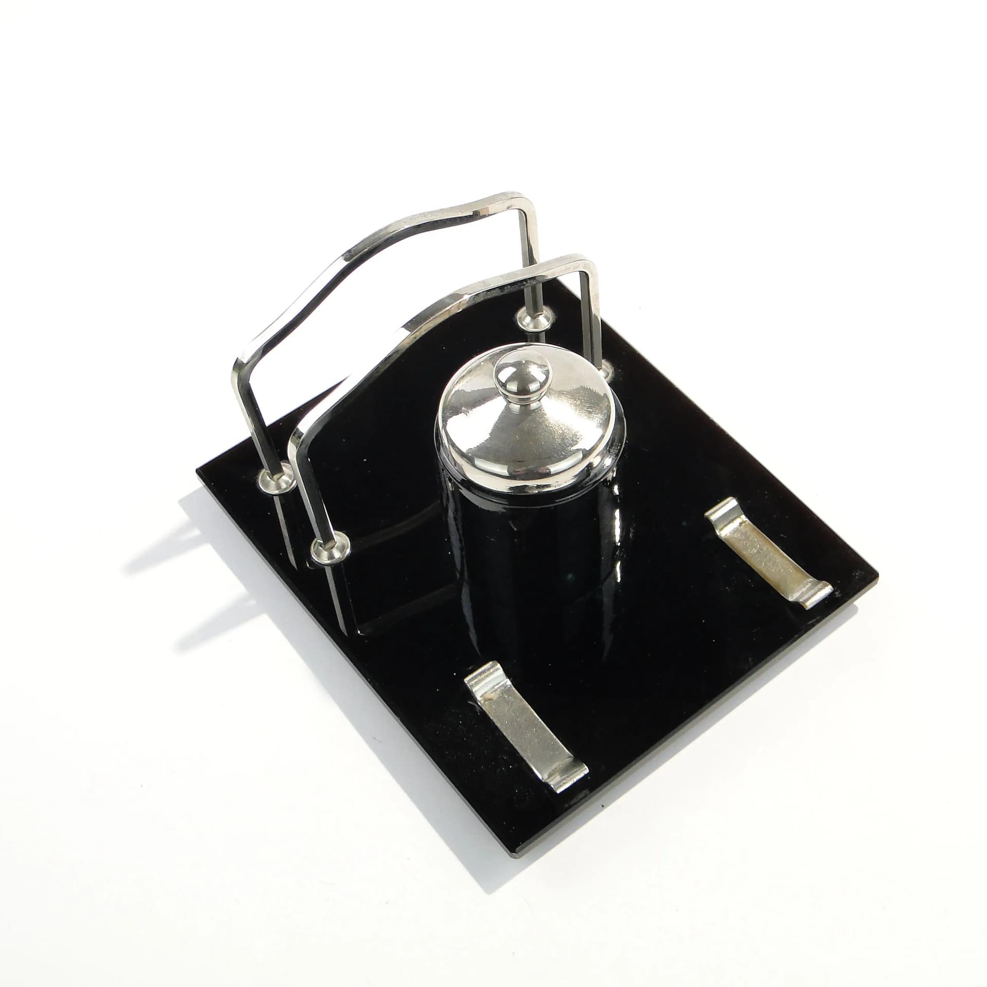 Kałamarz z listownikiem Art Deco, szkło czarne, Polska, lata 30. - 162475