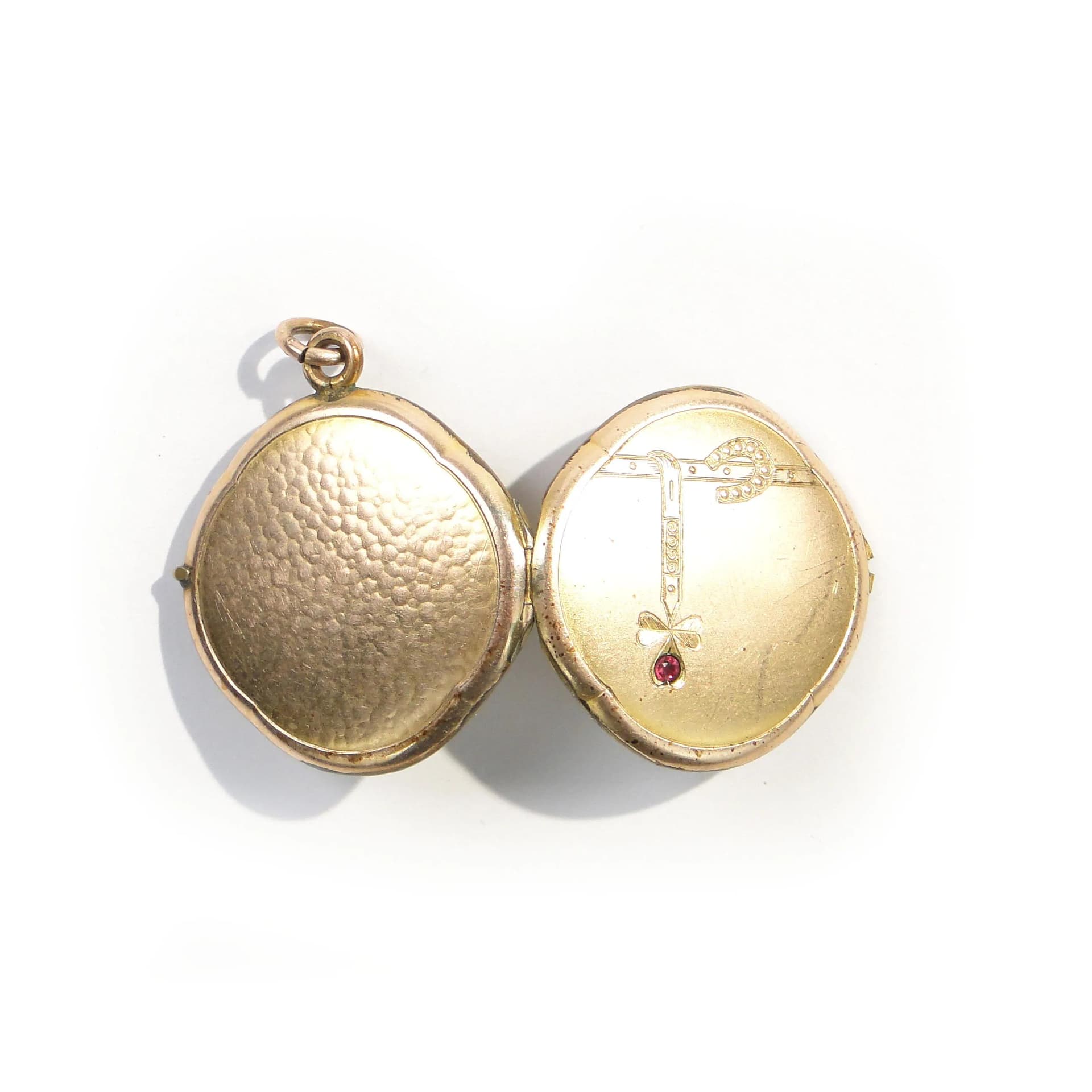 Sekretnik sentymentalny, secesja geometryczna, mosiądz złocony, rubin, Austro-Węgry, XIX wiek - 162471