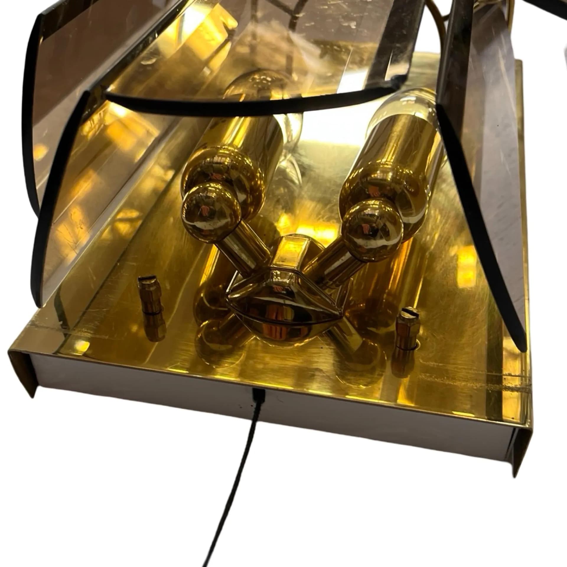 Kinkiet Hollywood Regency, złoty, mosiądz, szkło, Solken Leuchten, Niemcy, lata 70. - 163915