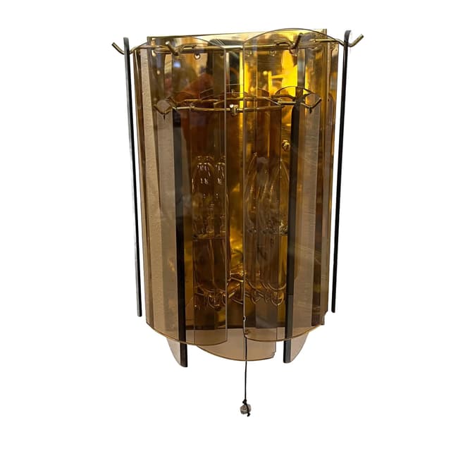 Kinkiet Hollywood Regency, złoty, mosiądz, szkło, Solken Leuchten, Niemcy, lata 70. - WYMIARY