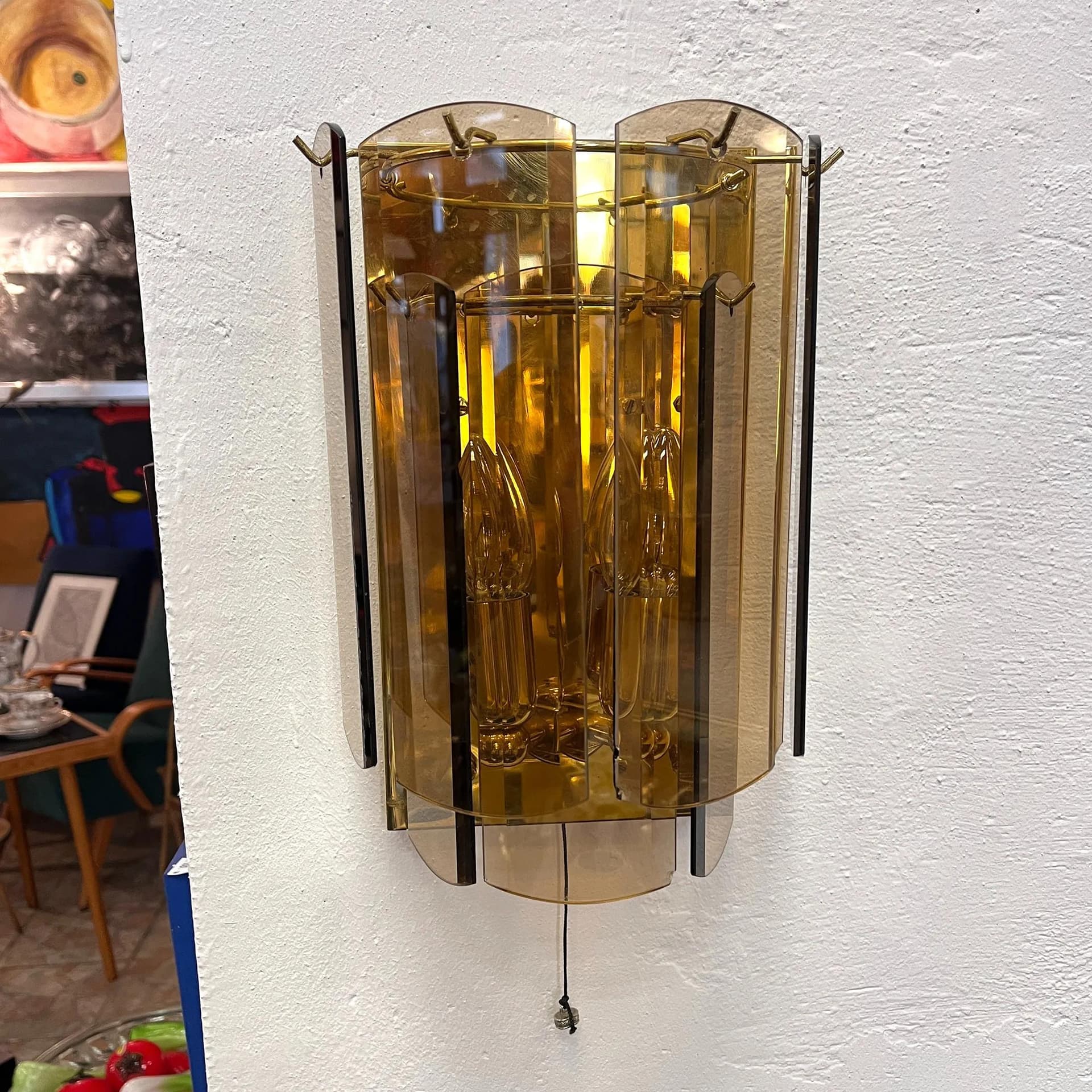 Kinkiet Hollywood Regency, złoty, mosiądz, szkło, Solken Leuchten, Niemcy, lata 70. - 163914