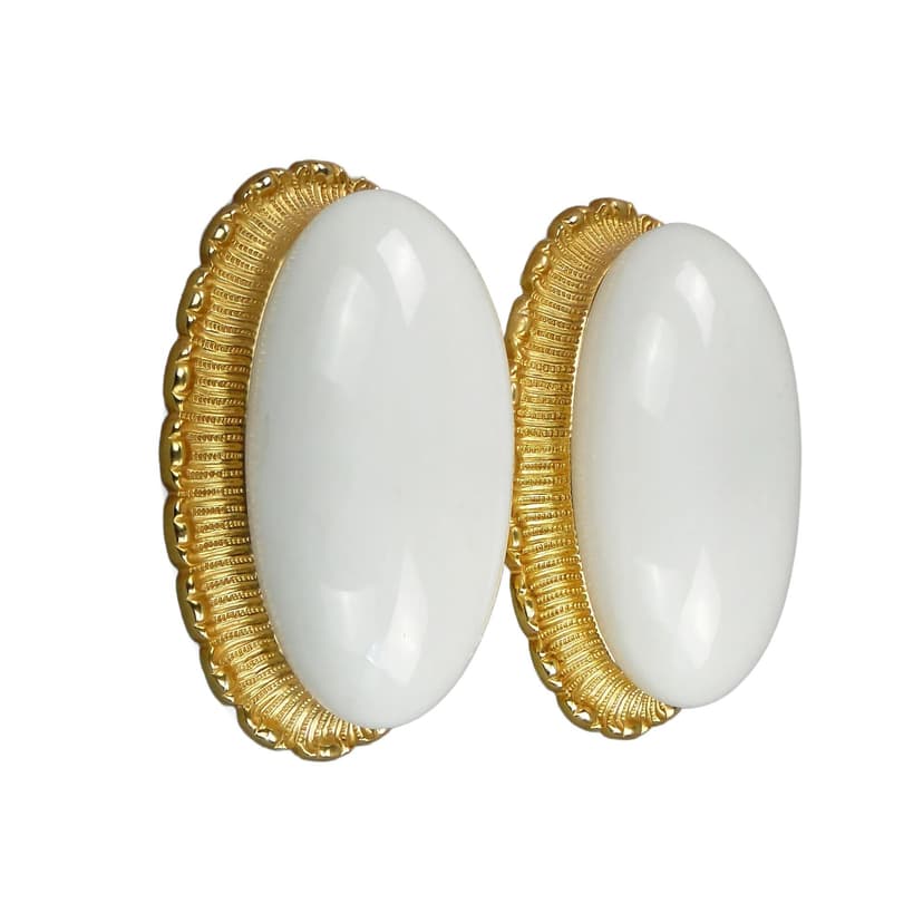 Pair of ceiling lights, white glass, gilded brass, Limburg, Germany, 1960s.