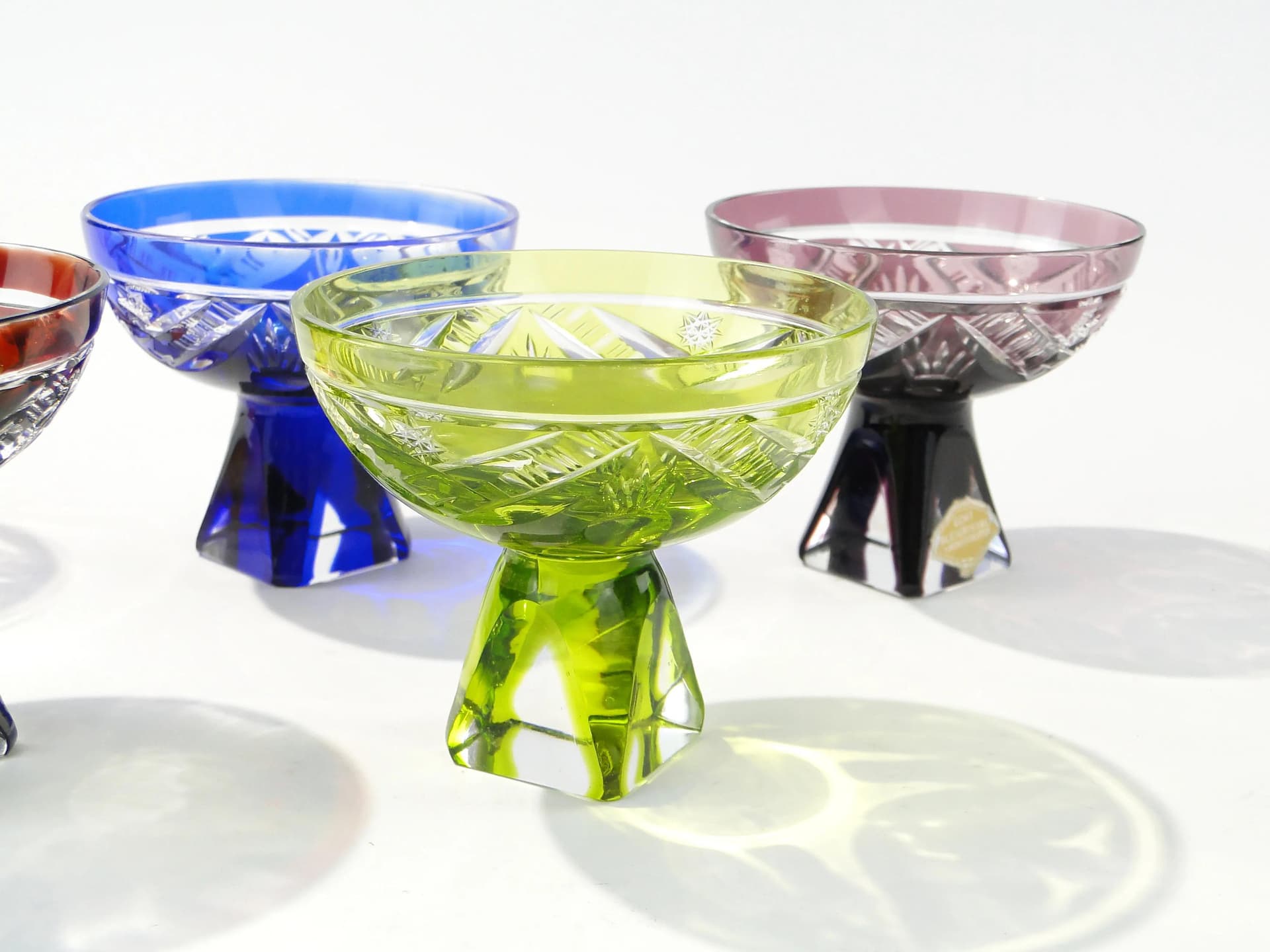 Komplet kieliszków do likieru, art déco, multikolor, kryształ, Huta Józefina, Polska, lata 20. - 162417