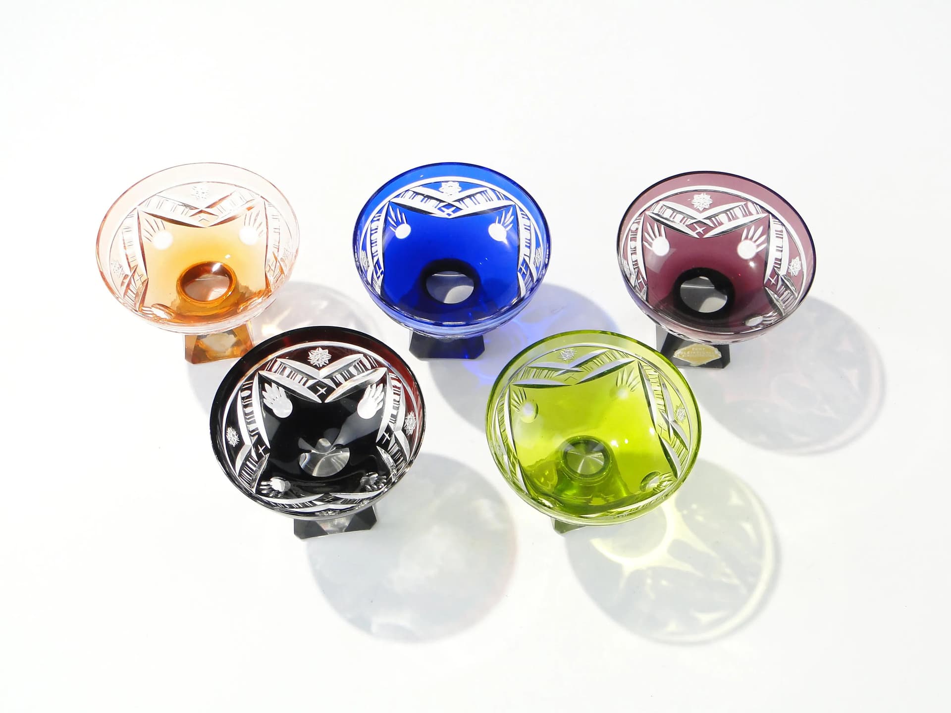 Komplet kieliszków do likieru, art déco, multikolor, kryształ, Huta Józefina, Polska, lata 20. - 162412