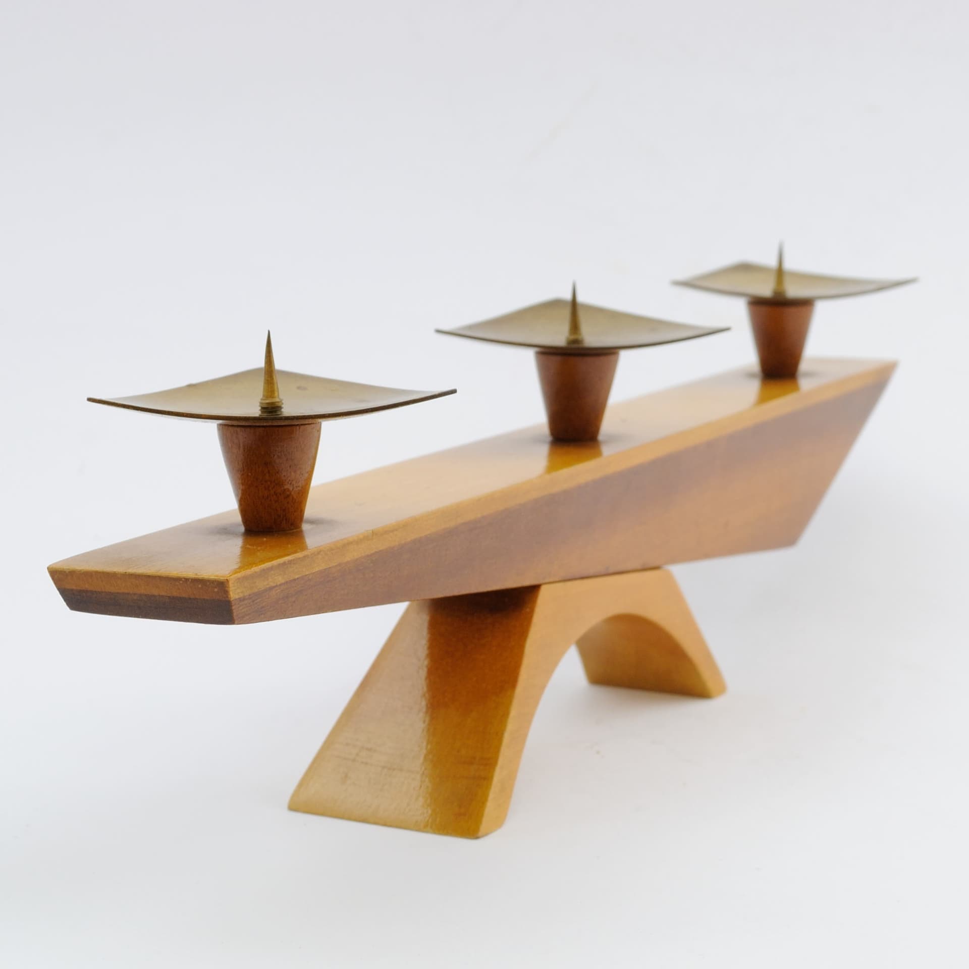 Candlestick, light brown wood, Czechoslovakia, 1970s. - 164467