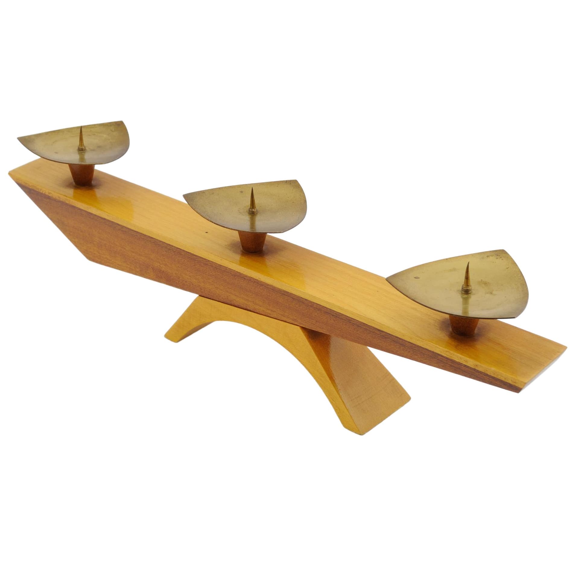 Candlestick, light brown wood, Czechoslovakia, 1970s.