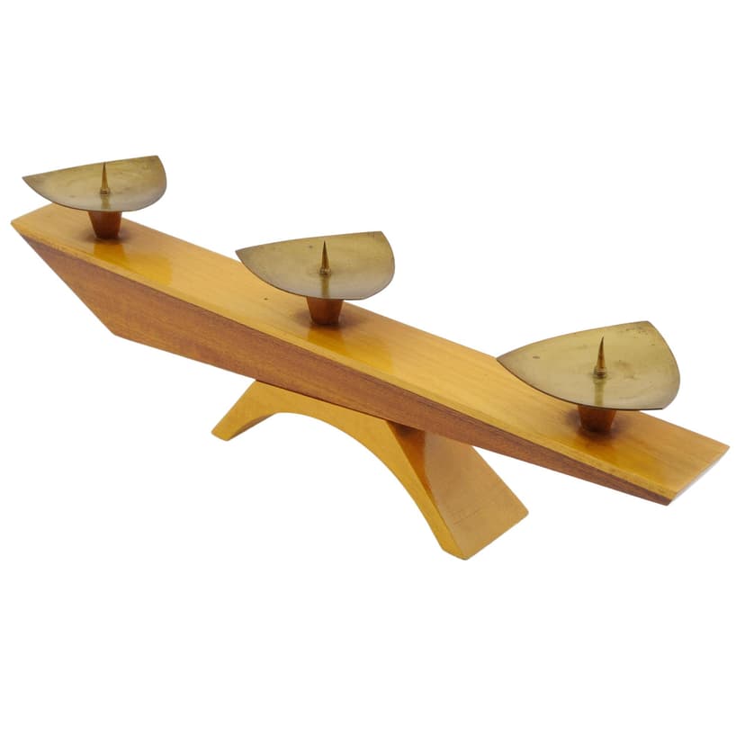 Candlestick, light brown wood, Czechoslovakia, 1970s.