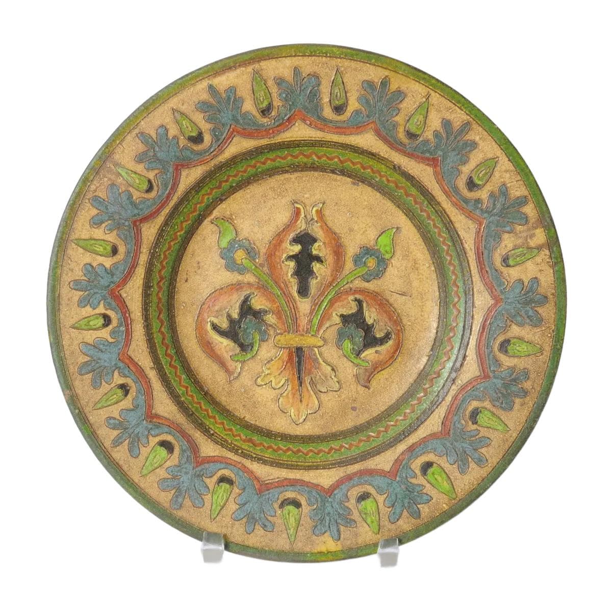 Decorative plate, multicolor ceramics, Dante Milani, Italy, 1930s.