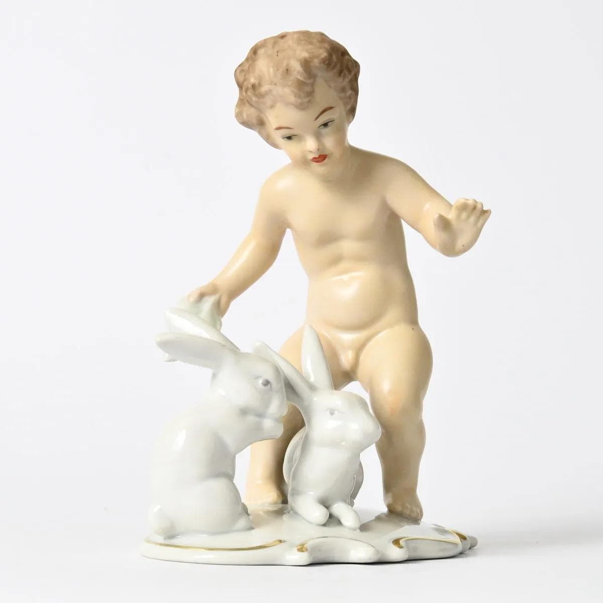 Figurine Putto with Rabbits, white porcelain, Wallendorf, Germany, 1960s. - 164437