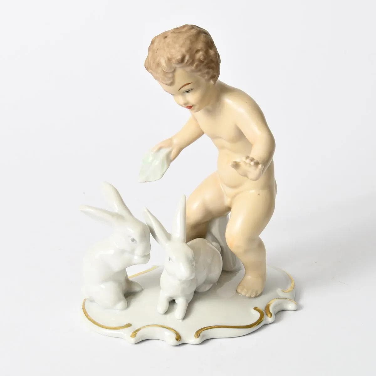 Figurine Putto with Rabbits, white porcelain, Wallendorf, Germany, 1960s. - 164438
