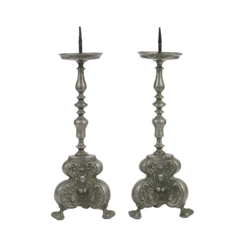 Pair of candlesticks, pewter grey, Germany, 18th c.