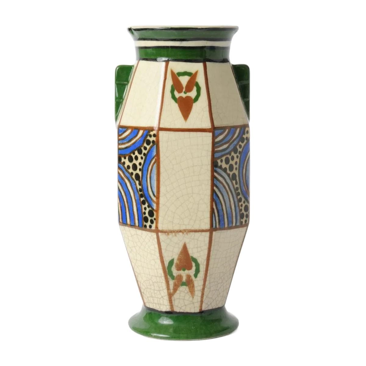 Vase Art Deco, multicolor ceramic, Auguste Mouzin, Belgium, 1920s