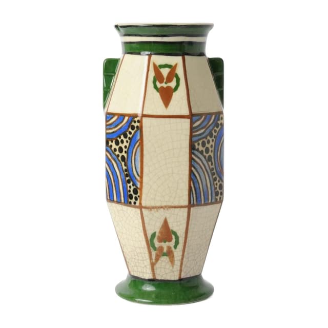 Vase Art Deco, multicolor ceramic, Auguste Mouzin, Belgium, 1920s - DIMENSION