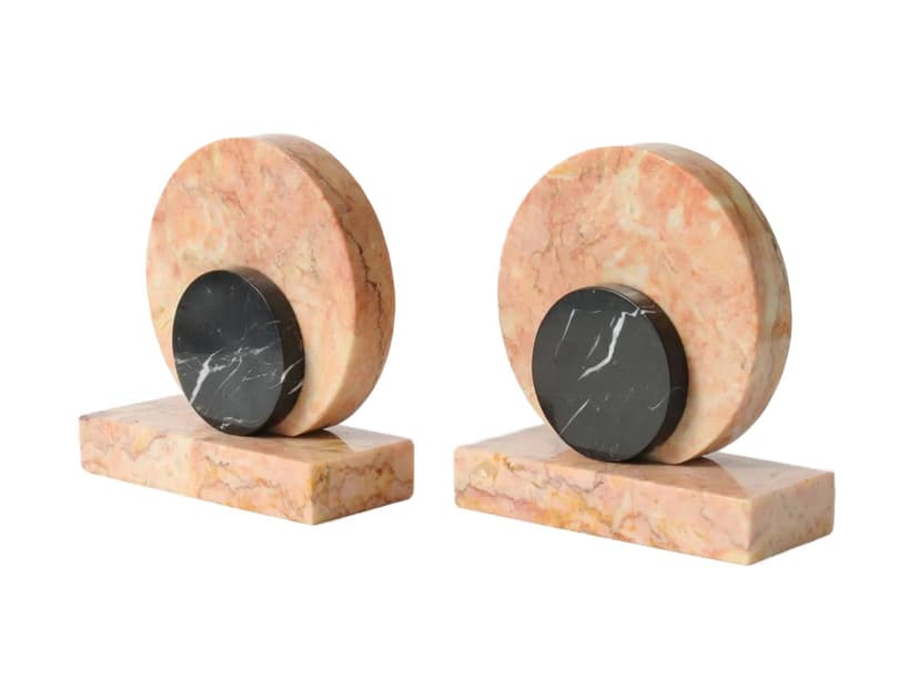 Podpórki do książek art déco, marmur multikolor, Francja, lata 30.