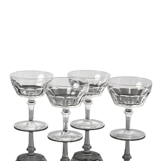 Kieliszki do szampana, Val Saint Lambert, kryształ transparentny, Belgia, lata 50. - WYMIARY