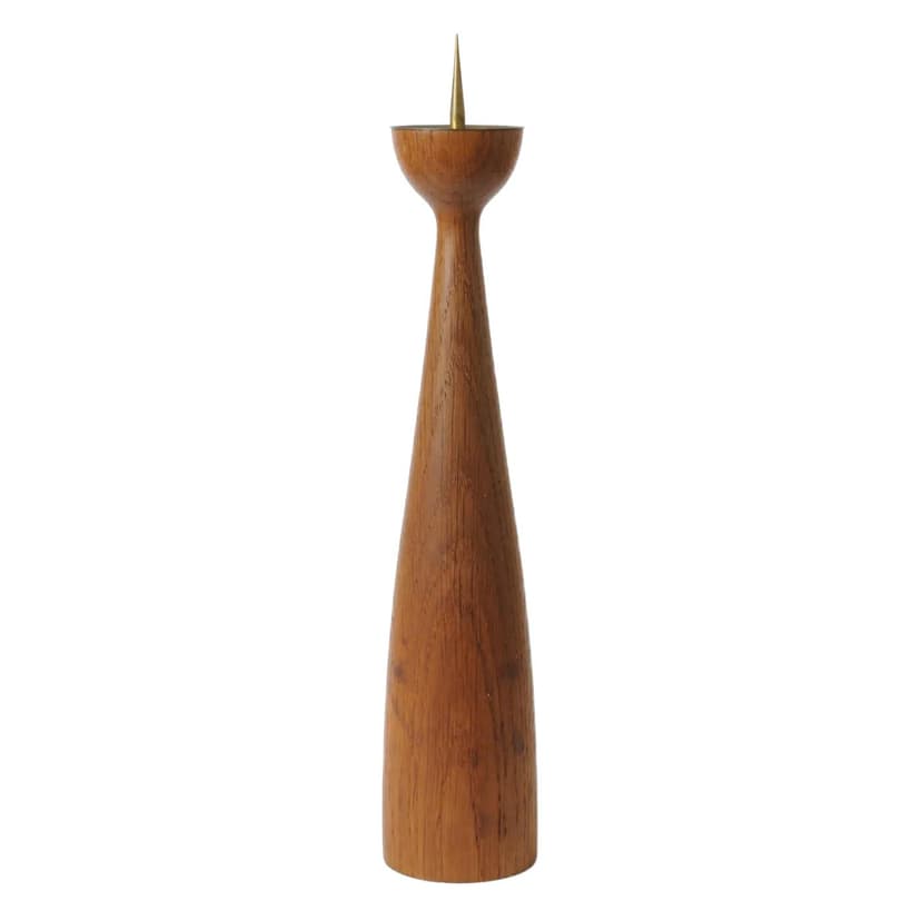 Candlestick, brown teak, golden brass, Denmark, 1960s