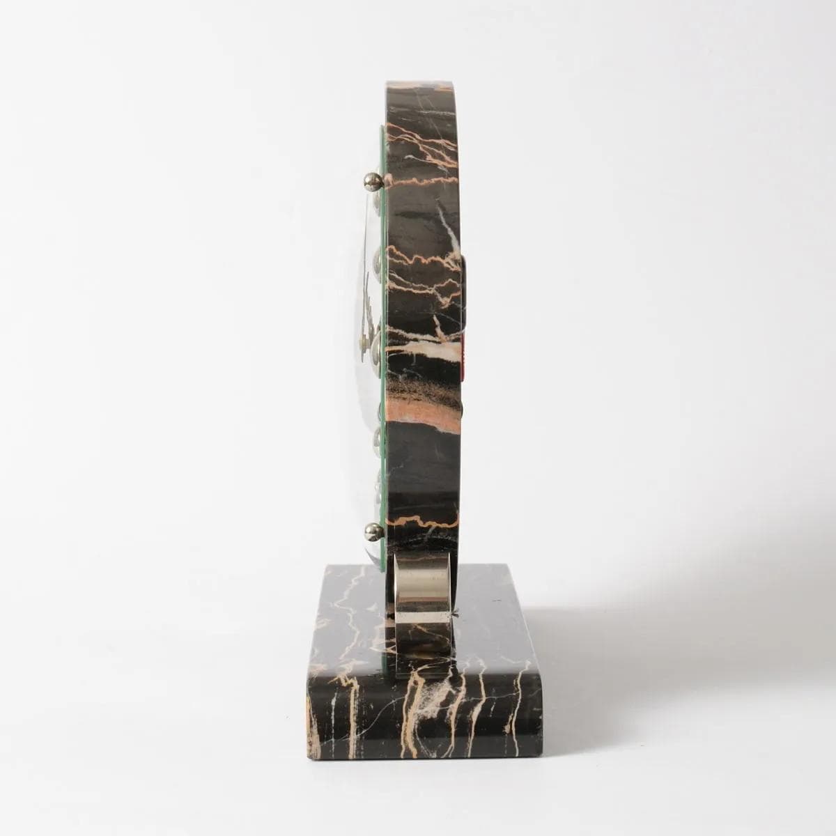 Mantel Clock Art Deco, black beige marble, nickel-plated brass, France, 1930s. - 164314