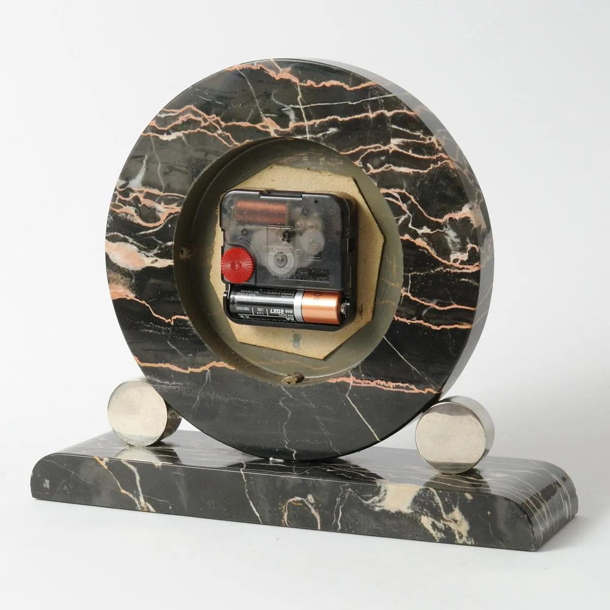Mantel Clock Art Deco, black beige marble, nickel-plated brass, France, 1930s. - 164316