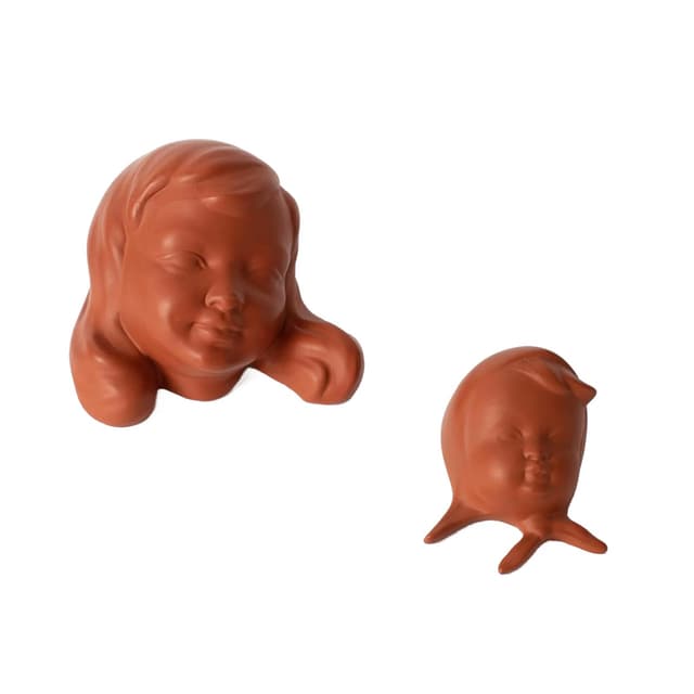 Para masek ściennych, czerwony, ceramika, Gmundner Keramik, Austria, lata 50. - WYMIARY