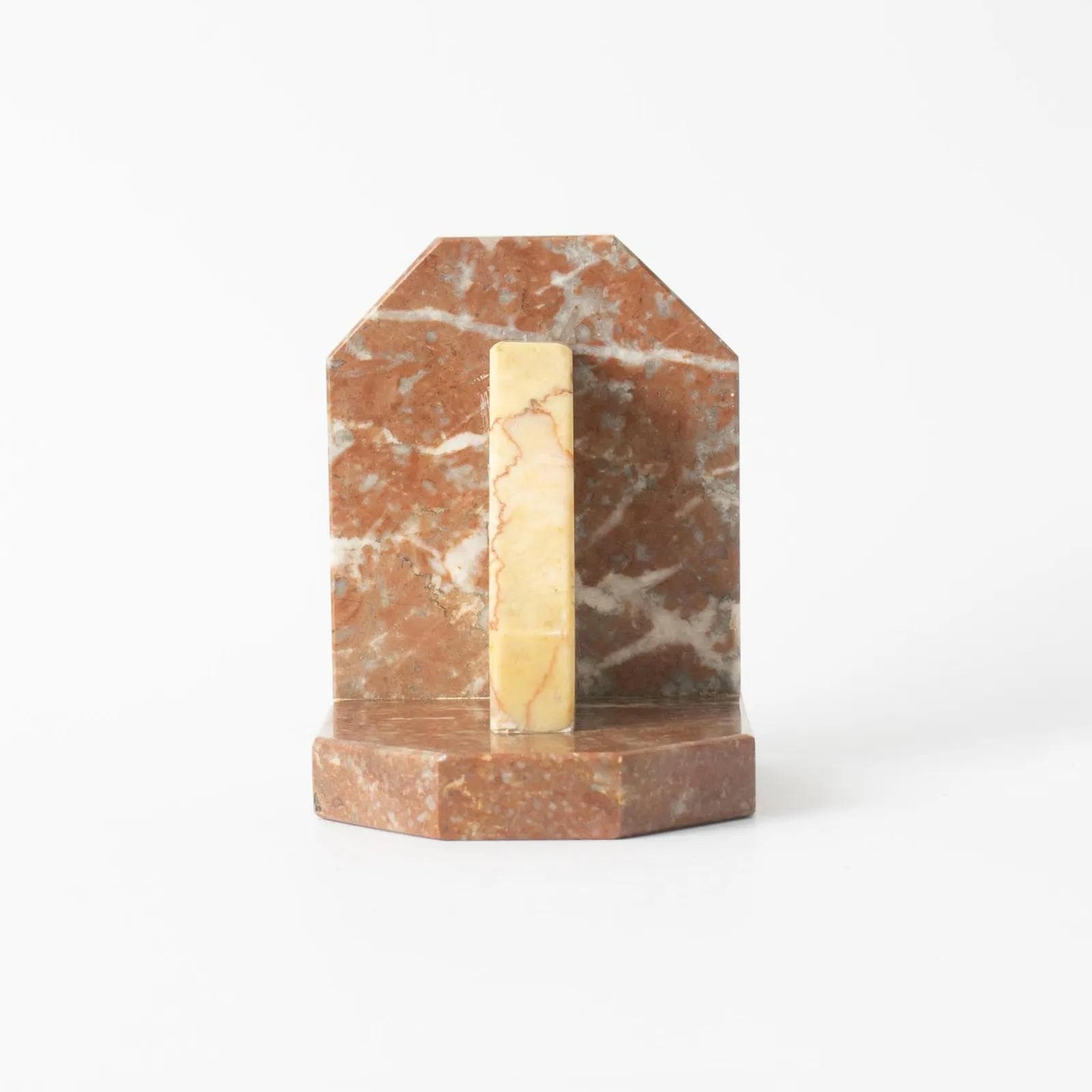 Podpórka do książek art déco, marmur beżowy czerwony, Francja, lata 30. - 164882