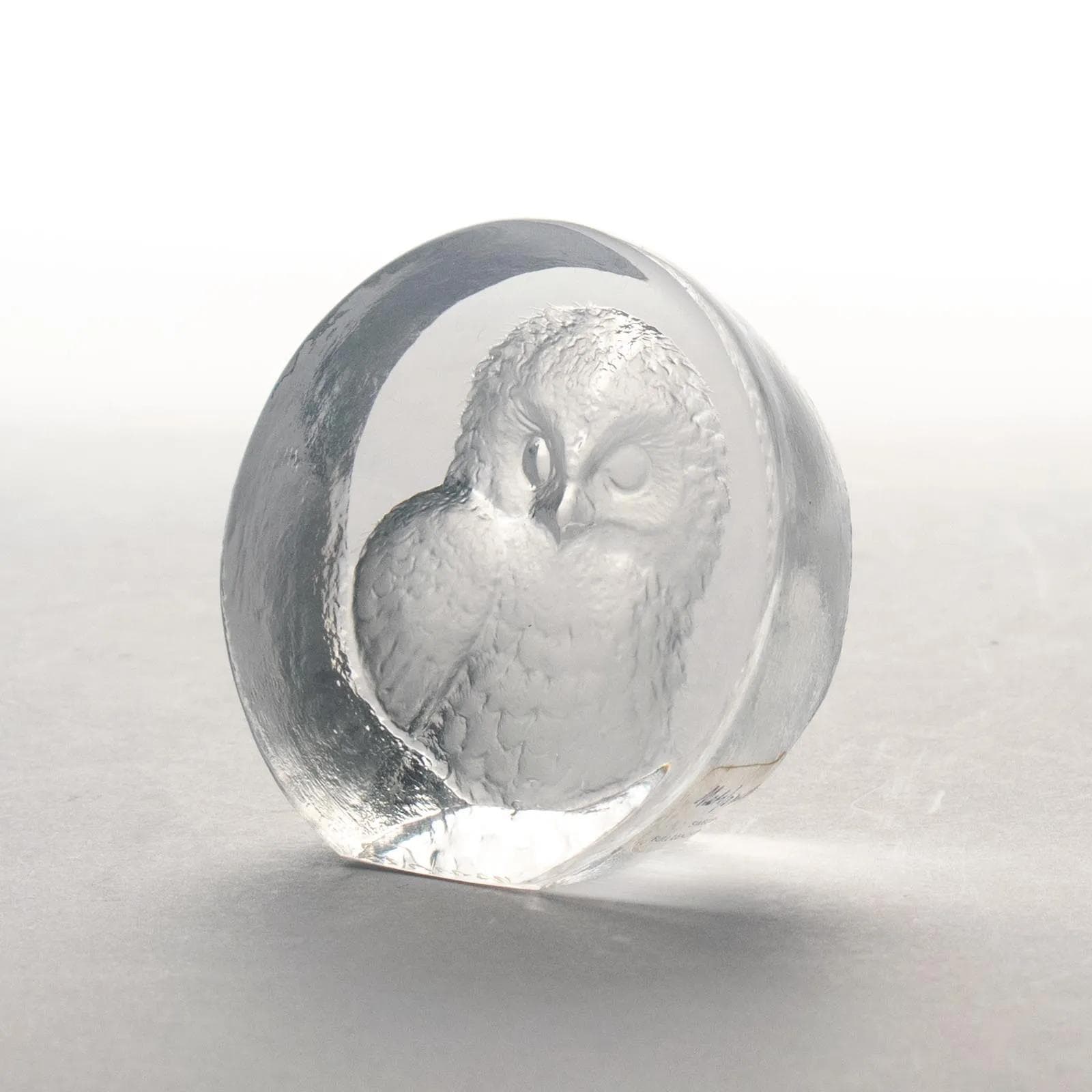 Rzeźba sowa, przezroczyste szkło, proj. M. Jonasson, Maleras, Szwecja, lata 90. - 164870