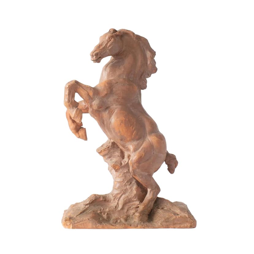 Sculpture Horse, orange terracotta, by M. Waucquez, Belgium, 1930s