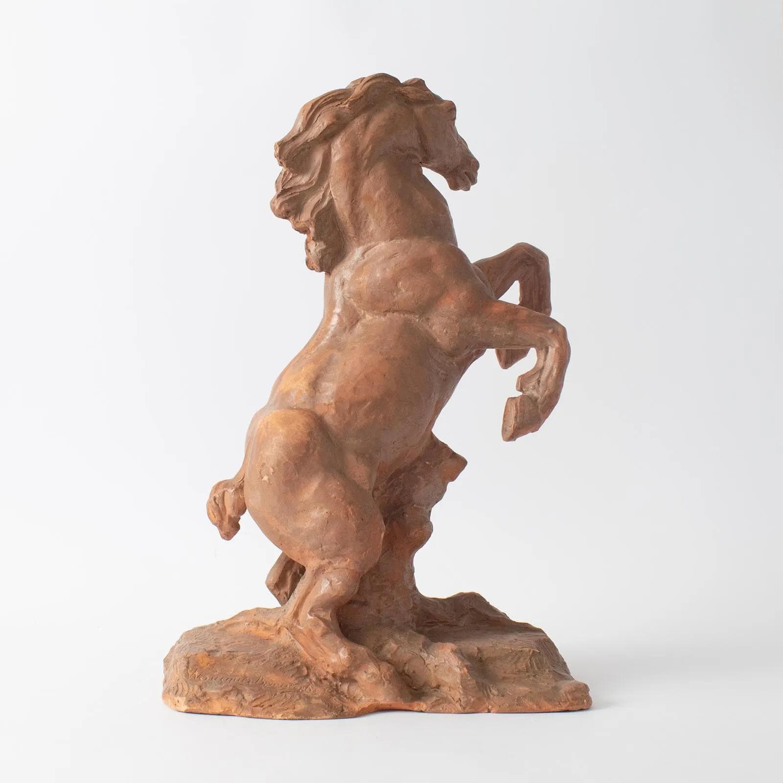 Sculpture Horse, orange terracotta, by M. Waucquez, Belgium, 1930s - 164858