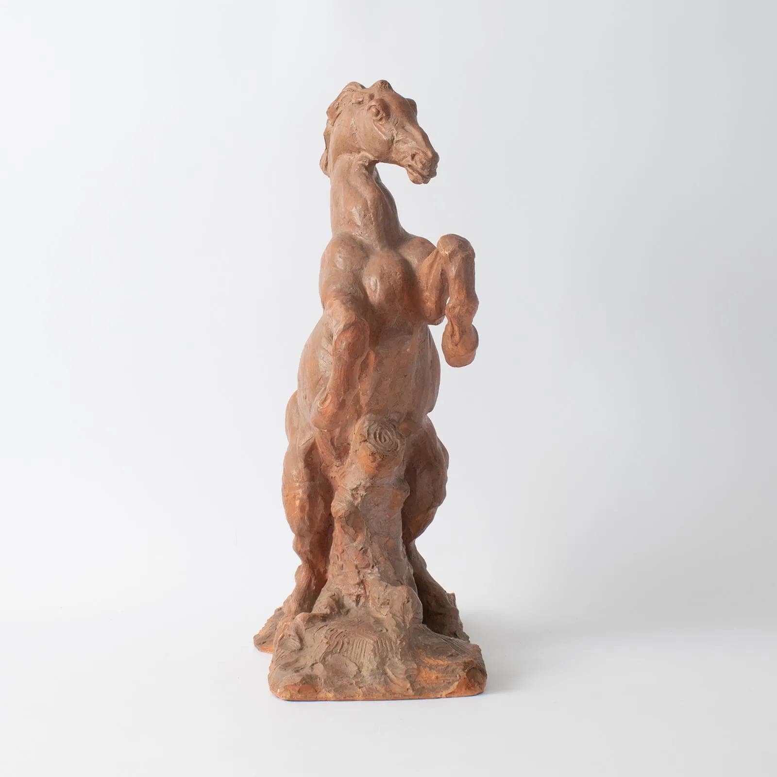 Sculpture Horse, orange terracotta, by M. Waucquez, Belgium, 1930s - 164860