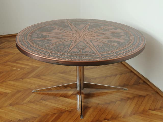 Coffee table Zodiac, copper, chrome steel, Germany, 1970s. - DIMENSION