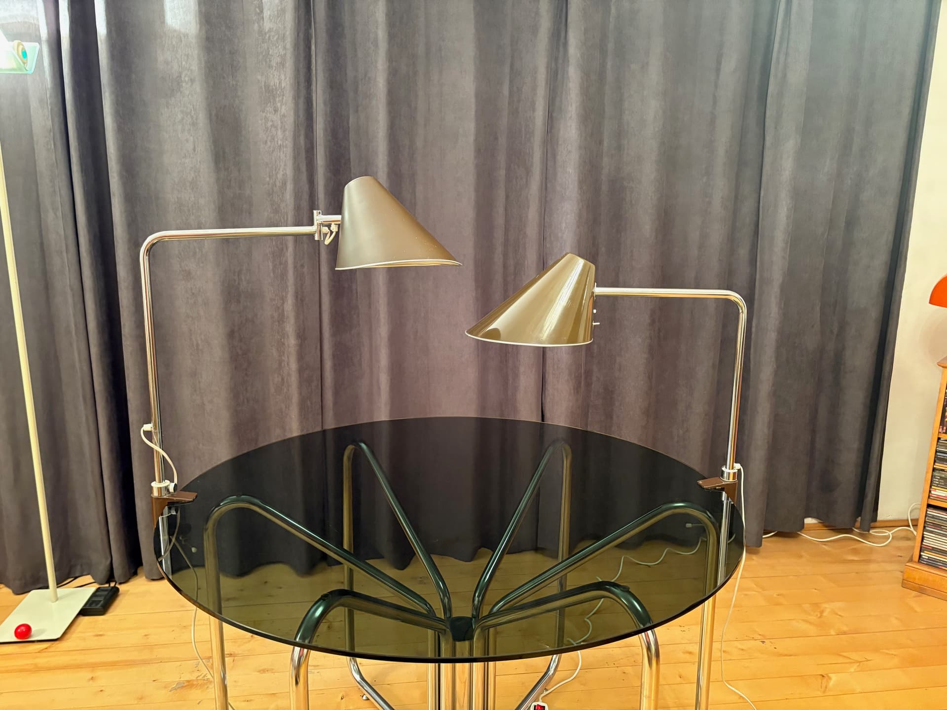 Para lamp Delux, brązowy, aluminium, stal chromowana, proj. S. Björklund, L. Gustafsson, Szwecja, lata 70. - 164487