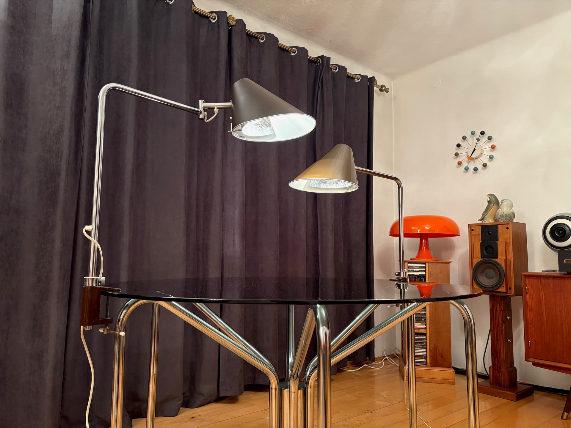 Para lamp Delux, brązowy, aluminium, stal chromowana, proj. S. Björklund, L. Gustafsson, Szwecja, lata 70. - 164498