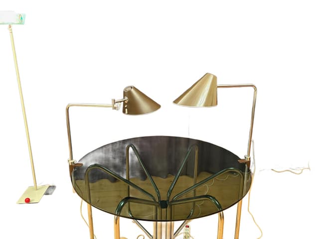 Para lamp Delux, brązowy, aluminium, stal chromowana, proj. S. Björklund, L. Gustafsson, Szwecja, lata 70. - WYMIARY