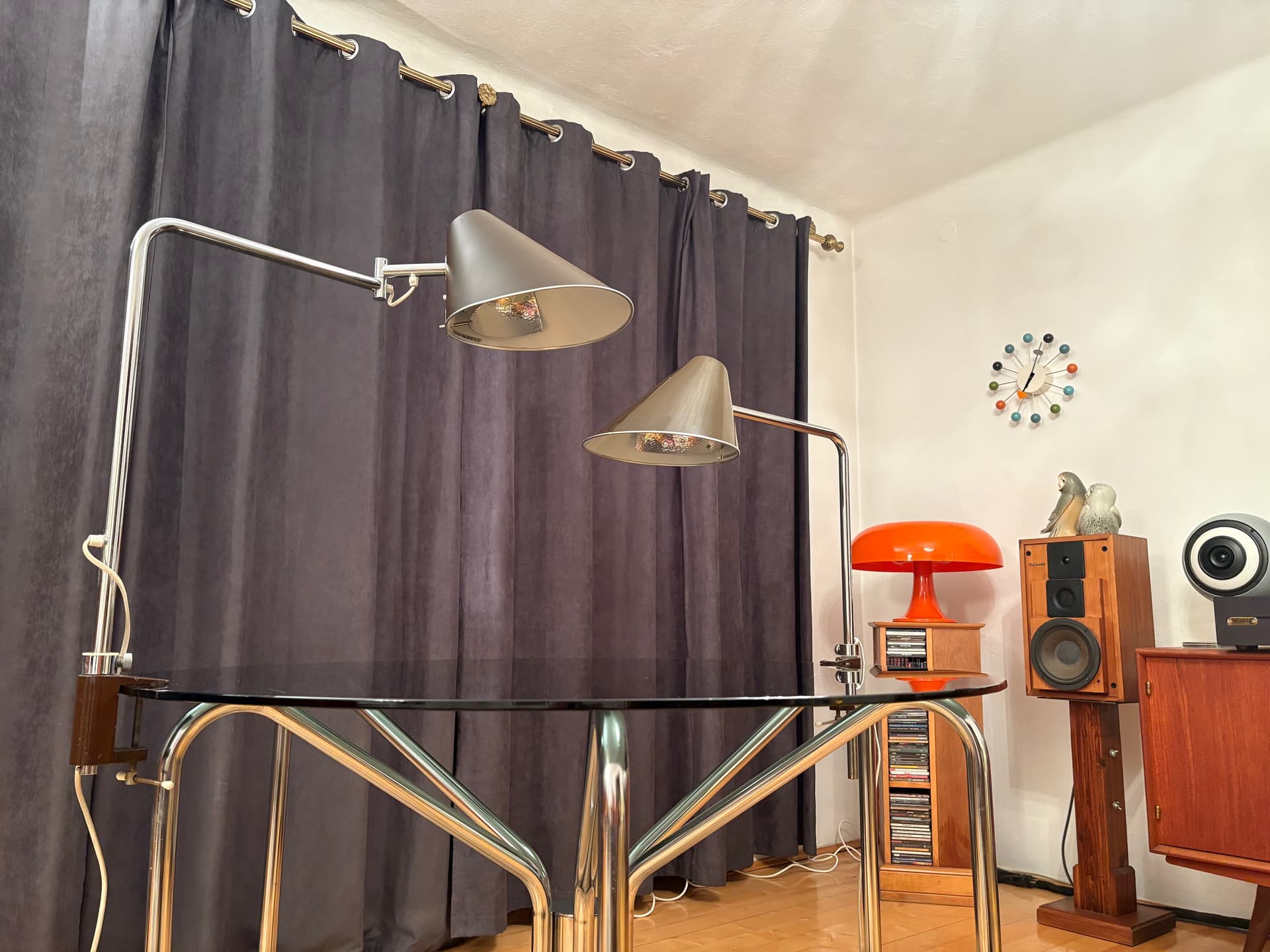 Para lamp Delux, brązowy, aluminium, stal chromowana, proj. S. Björklund, L. Gustafsson, Szwecja, lata 70. - 164497