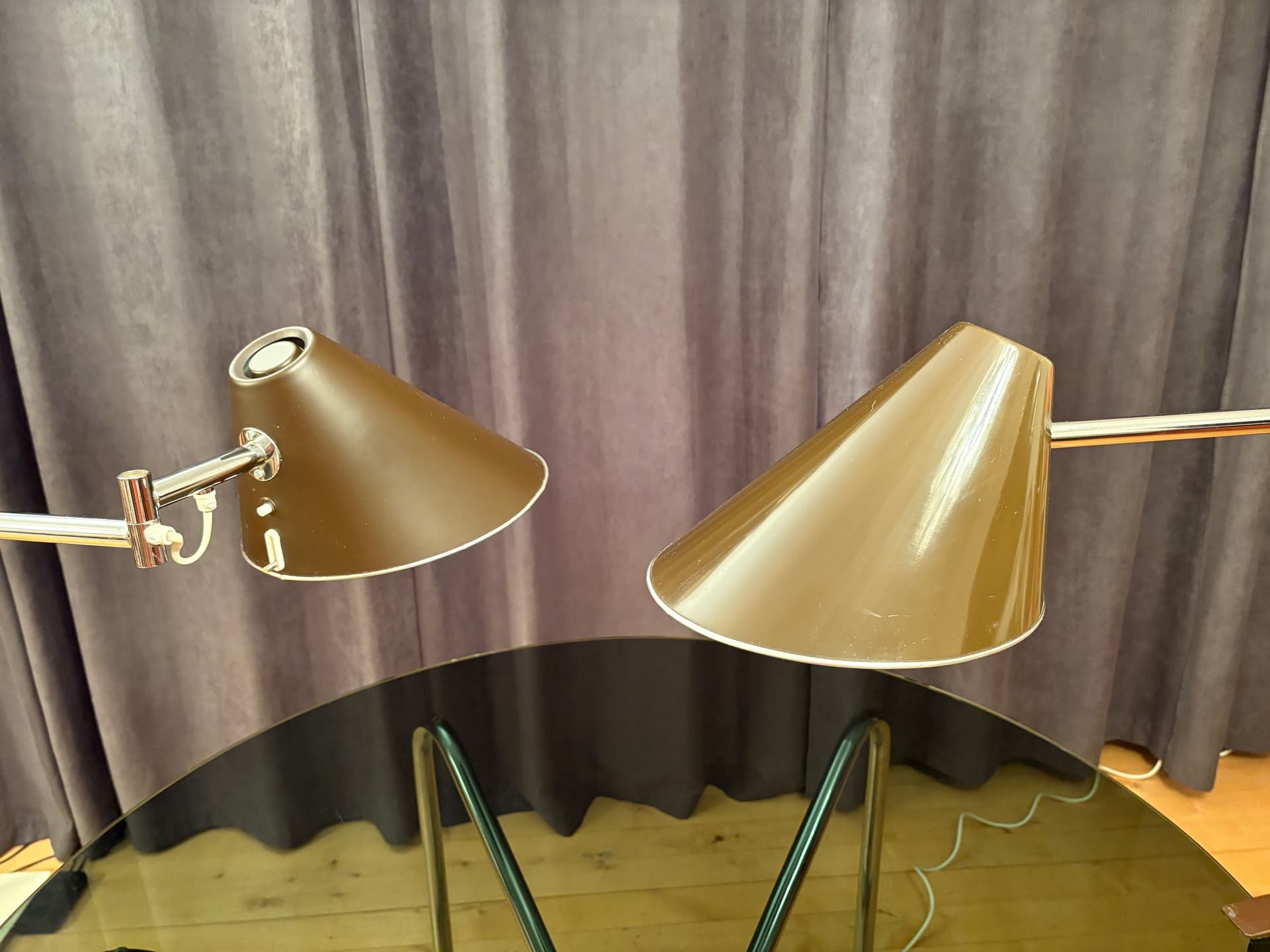 Para lamp Delux, brązowy, aluminium, stal chromowana, proj. S. Björklund, L. Gustafsson, Szwecja, lata 70. - 164494