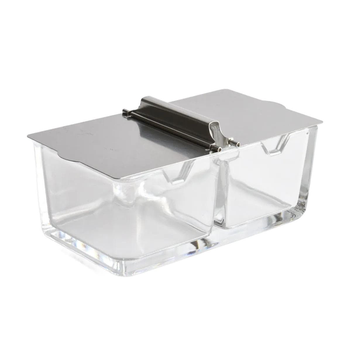 Jam dish, transparent glass, silver steel, by W. Wagenfeld, WMF, Germany, 1960s.